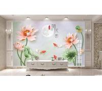 XLMING Fresh Lotus Leaves Lotus Flowers Little Fish Moon 3D Wallpaper Luxury Home Dining Decor Paste Sofa Living Room The Wall for Bedroom Mural-150cm×105cm