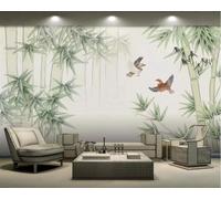 XLMING Fresh Minimalist Green Bamboo Grove Birds in Flight 3D Wallpaper Silky Texture Home Study Office Grey Dining Room Sofa Bedroom Living Room TV Backdrop-430cm×300cm