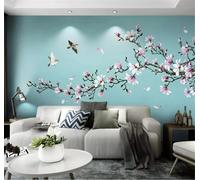 XLMING Fresh Minimalist Magnolia Blossoms Branches Birds in Flight 3D Wallpaper Premium Textured Silk Study Dining Living Room Bedroom Sofa TV Wall Easy Install-400cm×280cm