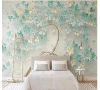 XLMING Fresh Mint Green Flowers Relief Trees 3D Wallpaper Luxury Home Dining Decor Paste Sofa Living Room The Wall for Bedroom Mural-200cm×140cm