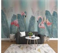 XLMING Fresh Plants Green Leaves Pink Flamingos 3D Wallpaper Luxury Silk Study Dining Feature Sofa Grey Bedroom Living Room Tv Decorative Wall-430cm×300cm