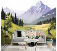 XLMING Fresh Rivers Forests Green Meadows Mountain Scenery 3D Wallpaper Silky Texture Home Study Office Grey Dining Room Sofa Bedroom Living Room TV Backdrop-400cm×280cm