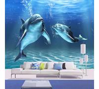 XLMING Fresh Sea Animal Dolphin Blue Blisters 3D Wallpaper Silky Texture Home Study Office Grey Dining Room Sofa Bedroom Living Room TV Backdrop-350cm×256cm