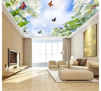 XLMING Fresh Sky Beautiful Flowers Butterflies 3D Wallpaper Luxury Home Dining Decor Paste Sofa Living Room The Wall for Bedroom Mural-430cm×300cm