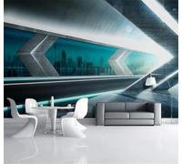 XLMING Fresh Tech City Motorway Space 3D Wallpaper Silky Texture Home Study Office Grey Dining Room Sofa Bedroom Living Room TV Backdrop-350cm×256cm