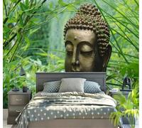 XLMING Fresh Thailand Beautiful Bamboo Grove Buddha Head Decoration 3D Wallpaper Silky Texture Home Study Office Grey Dining Room Sofa Bedroom Living Room TV Backdrop-350cm×256cm