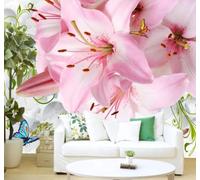 XLMING Fresh Three Dimensional Beautiful Lilies Butterflies 3D Wallpaper Luxury Silk Study Dining Feature Sofa Grey Bedroom Living Room Tv Decorative Wall-400cm×280cm