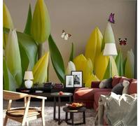 XLMING Fresh Three Dimensional Beautiful Tulips Butterflies 3D Wallpaper Luxury Silk Study Dining Feature Sofa Grey Bedroom Living Room Tv Decorative Wall-430cm×300cm