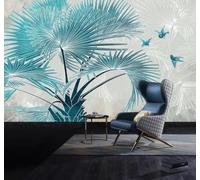 XLMING Fresh Three Dimensional Blue Palm Trees Birds 3D Wallpaper Luxury Silk Study Dining Feature Sofa Grey Bedroom Living Room Tv Decorative Wall-150cm×105cm