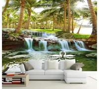 XLMING Fresh Three Dimensional Coconut Grove Waterfall Swans 3D Wallpaper Luxury Silk Study Dining Feature Sofa Grey Bedroom Living Room Tv Decorative Wall-150cm×105cm