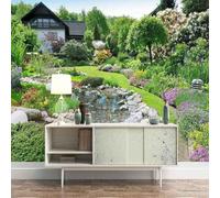XLMING Fresh Three Dimensional Garden House Building 3D Wallpaper Premium Textured Silk Study Dining Living Room Bedroom Sofa TV Wall Easy Install-250cm×170cm
