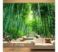 XLMING Fresh Three Dimensional Green Bamboo Grove Flowers 3D Wallpaper Premium Textured Silk Study Dining Living Room Bedroom Sofa TV Wall Easy Install-150cm×105cm