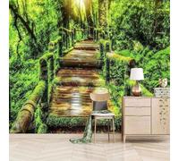 XLMING Fresh Three Dimensional Green Forest Wooden Bridge 3D Wallpaper Luxury Home Dining Decor Paste Sofa Living Room The Wall for Bedroom Mural-350cm×256cm