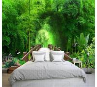 XLMING Fresh Three Dimensional Green Forest Wooden Bridge 3D Wallpaper Silky Texture Home Study Office Grey Dining Room Sofa Bedroom Living Room TV Backdrop-350cm×256cm