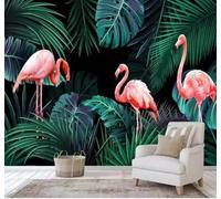XLMING Fresh Three Dimensional Green Leaves Pink Flamingo 3D Wallpaper Premium Textured Silk Study Dining Living Room Bedroom Sofa TV Wall Easy Install-430cm×300cm