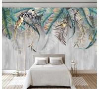 XLMING Fresh Three Dimensional Plants Green Leaves Flowers and Birds 3D Wallpaper Silky Texture Home Study Office Grey Dining Room Sofa Bedroom Living Room TV Backdrop-150cm×105cm