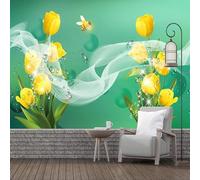 XLMING Fresh Three Dimensional Yellow Flowers Bee 3D Wallpaper Luxury Silk Study Dining Feature Sofa Grey Bedroom Living Room Tv Decorative Wall-250cm×170cm