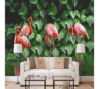 XLMING Fresh Tropical Plants Green Leaves Flamingos Small River 3D Wallpaper Silky Texture Home Study Office Grey Dining Room Sofa Bedroom Living Room TV Backdrop-200cm×140cm