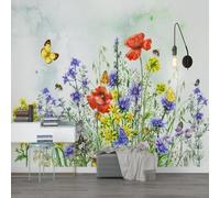XLMING Fresh Watercolour Beautiful Flowers Butterflies Bees 3D Wallpaper Silky Texture Home Study Office Grey Dining Room Sofa Bedroom Living Room TV Backdrop-250cm×170cm