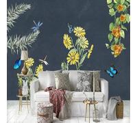 XLMING Fresh Watercolour Plants Flowers Butterflies Dragonflies 3D Wallpaper Premium Textured Silk Study Dining Living Room Bedroom Sofa TV Wall Easy Install-300cm×210cm