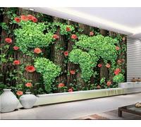 XLMING Fresh Woods Big Trees Roses Vines Green Leaves 3D Wallpaper Textured Silk Easy Install Living Room Sofa Bedroom Dining Room Home Decoration Wall-430cm×300cm