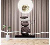 XLMING Full Moon Minimalist Abstract Lines Stacked Zen Stones 3D Wallpaper Premium Textured Silk Study Dining Living Room Bedroom Sofa TV Wall Easy Install-300cm×210cm