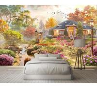 XLMING Garden Forest Plants Birds Architecture 3D Wallpaper Premium Textured Silk Study Dining Living Room Bedroom Sofa TV Wall Easy Install-350cm×256cm