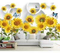 XLMING Geometric Circular Butterfly Sunflower Floral 3D Wallpaper Luxury Silk Study Dining Feature Sofa Grey Bedroom Living Room Tv Decorative Wall-350cm×256cm