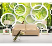 XLMING Geometric Circular Green Bamboo Leaves Butterflies 3D Wallpaper Luxury Home Dining Decor Paste Sofa Living Room The Wall for Bedroom Mural-350cm×256cm