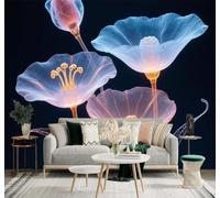 XLMING Glowing Transparent Flowers Neon Effect Dark Background 3D Wallpaper Premium Textured Silk Study Dining Living Room Bedroom Sofa TV Wall Easy Install-430cm×300cm