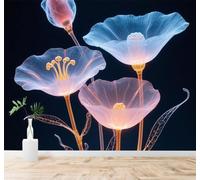 XLMING Glowing Transparent Flowers Neon Effect Dark Background 3D Wallpaper Silky Texture Home Study Office Grey Dining Room Sofa Bedroom Living Room TV Backdrop-200cm×140cm