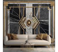 XLMING Gold Geometric Black and White Marble Effect Art 3D Wallpaper Premium Textured Silk Study Dining Living Room Bedroom Sofa TV Wall Easy Install-150cm×105cm