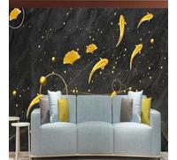 XLMING Gold Ginkgo Leaf Small Fish Geometric Marble Effect 3D Wallpaper Luxury Home Dining Decor Paste Sofa Living Room The Wall for Bedroom Mural-250cm×170cm