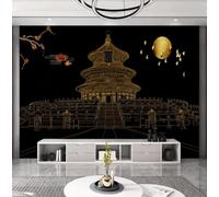 XLMING Gold Lines Architecture Moon Birds in Flight 3D Wallpaper Luxury Silk Study Dining Feature Sofa Grey Bedroom Living Room Tv Decorative Wall-250cm×170cm
