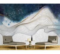 XLMING Gold Lines Birds in Flight Blue Ink Wash 3D Wallpaper Luxury Silk Study Dining Feature Sofa Grey Bedroom Living Room Tv Decorative Wall-200cm×140cm