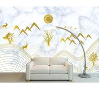 XLMING Gold Lines Birds in Flight Trees Elk 3D Wallpaper Luxury Silk Study Dining Feature Sofa Grey Bedroom Living Room Tv Decorative Wall-150cm×105cm