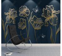 XLMING Gold Relief Lines Flowers Butterflies 3D Wallpaper Luxury Home Dining Decor Paste Sofa Living Room The Wall for Bedroom Mural-400cm×280cm