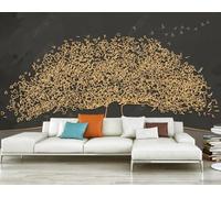 XLMING Gold Relief Lines Trees Birds in Flight 3D Wallpaper Luxury Silk Study Dining Feature Sofa Grey Bedroom Living Room Tv Decorative Wall-250cm×170cm