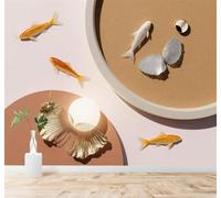 XLMING Gold White Fish Seashells Abstract Minimalist Art 3D Wallpaper Premium Textured Silk Study Dining Living Room Bedroom Sofa TV Wall Easy Install-400cm×280cm