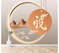XLMING Golden Deer Mountains Little Fish Circular Art 3D Wallpaper Premium Textured Silk Study Dining Living Room Bedroom Sofa TV Wall Easy Install-350cm×256cm