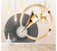 XLMING Golden Deer Pattern Geometric Abstract Vinyl Record Lighting 3D Wallpaper Premium Textured Silk Study Dining Living Room Bedroom Sofa TV Wall Easy Install-430cm×300cm