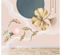 XLMING Golden Fish Ginkgo Leaves Abstract Waves Art 3D Wallpaper Premium Textured Silk Study Dining Living Room Bedroom Sofa TV Wall Easy Install-200cm×140cm