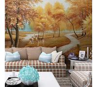 XLMING Golden Forest River Elk Swan 3D Wallpaper Luxury Home Dining Decor Paste Sofa Living Room The Wall for Bedroom Mural-150cm×105cm