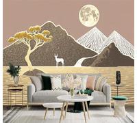 XLMING Golden Lake Deer Moonlight Mountains Tree Landscape 3D Wallpaper Silky Texture Home Study Office Grey Dining Room Sofa Bedroom Living Room TV Backdrop-300cm×210cm