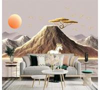XLMING Golden Mountain Peaks Sunset White Horse Birds in Flight Landscape 3D Wallpaper Premium Textured Silk Study Dining Living Room Bedroom Sofa TV Wall Easy Install-300cm×210cm