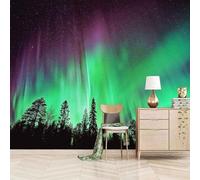 XLMING Green Aurora Purple Starry Sky Forest 3D Wallpaper Silky Texture Home Study Office Grey Dining Room Sofa Bedroom Living Room TV Backdrop-400cm×280cm