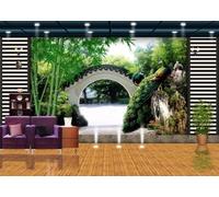 XLMING Green Bamboo Archway Architecture Peacock 3D Wallpaper Luxury Home Dining Decor Paste Sofa Living Room The Wall for Bedroom Mural-430cm×300cm