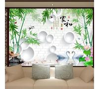 XLMING Green Bamboo Geometric Swan Lotus 3D Wallpaper Luxury Home Dining Decor Paste Sofa Living Room The Wall for Bedroom Mural-250cm×170cm