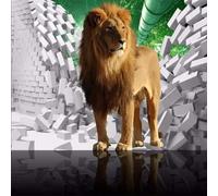 XLMING Green Bamboo Grove Brick Wall Animal Lion 3D Wallpaper Silky Texture Home Study Office Grey Dining Room Sofa Bedroom Living Room TV Backdrop-300cm×210cm