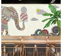 XLMING Green Coconut Trees Hand Drawn Colourful Elephants 3D Wallpaper Luxury Home Dining Decor Paste Sofa Living Room The Wall for Bedroom Mural-150cm×105cm